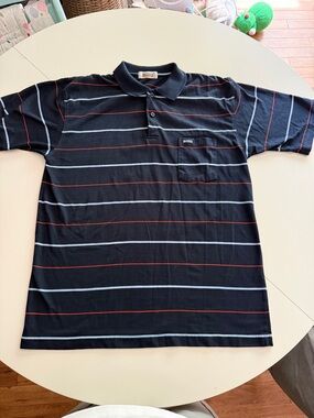Boss Navy Polo with Light Blue and Red Stripes